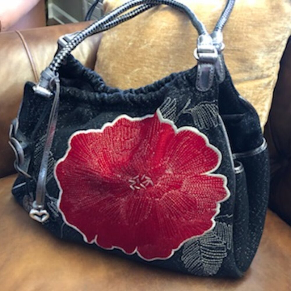 Brighton Petal Party Lynden Soft Knit Gorgeous Red Flower Black Silver Bag